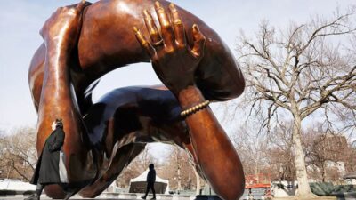Boston, MA - January 10: Embrace, the Dr. Martin Luther King Jr. memorial sculpture at Boston Common. (Photo by Craig F. Walker/The Boston Globe via Getty Images)