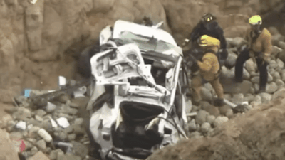 Tesla plunges off cliff