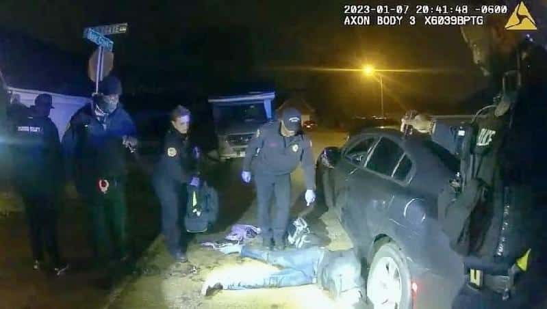 Tyre Nichols after being beaten by Memphis cops - screenshot