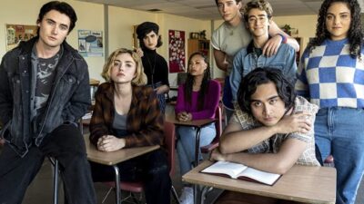 School Spirits (2023) Peyton List, Milo Manheim, Sarah Yarkin, Spencer Macpherson, Kiara Pichardo, Rainbow Wedell, Nick Pugliese, and Kristian Flores in School Spirits (2023)