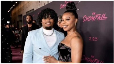 (L-R) Isaiah John and Gail Bean attend FX's "Snowfall" Season 5 Premiere at Grandmaster Recorders on February 17, 2022, in Los Angeles, California. (Photo by Kevin Winter/Getty Images)