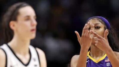 Angel Reese of the LSU Tigers catches flack for teasing Caitlin Clark of the Iowa Hawkeyes