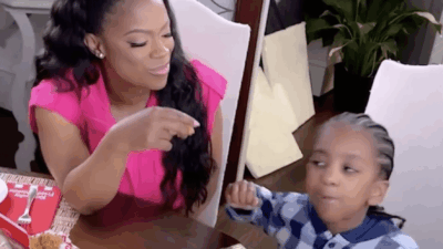 Kandi Burruss and son Ace Tucker on set of KFC commercial