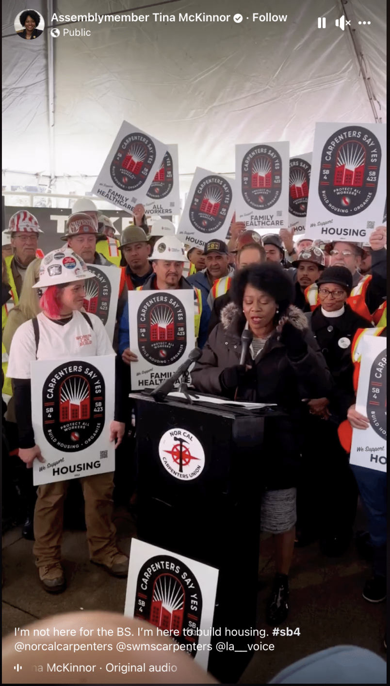 Screenshot from Assemblymember Tina McKinnor at a press conference in Sacramento CA