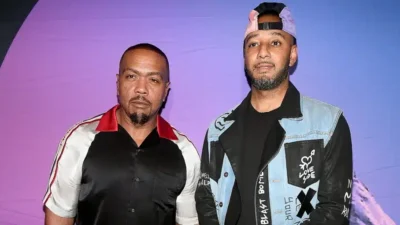 Swizz Beatz and Timbaland pose for photos