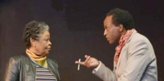 Rosie Lee Hooks as Dr Frances Cress Welsing faces off with Julio Hanson as James Baldwin - Ian Foxx