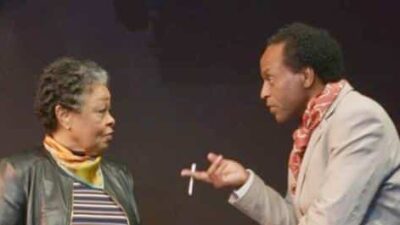 Rosie Lee Hooks as Dr Frances Cress Welsing faces off with Julio Hanson as James Baldwin - Ian Foxx