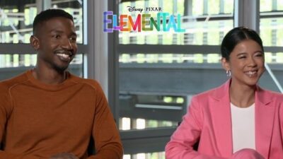Disney and Pixar&rsquo;s &ldquo;Elemental&rdquo; Mamoudou Athie (voice of Wade Ripple) & Leah Lewis (voice of Ember Lumen)