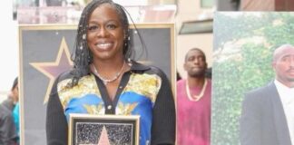 Sekyiwa 'Set' Shakur holds replica of her late brother's star at Walk of Fame ceremony