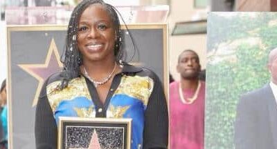 Sekyiwa 'Set' Shakur holds replica of her late brother's star at Walk of Fame ceremony