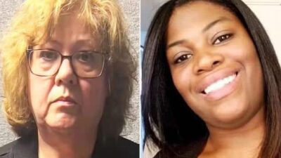 Susan Lorincz in her mugshot and slain mother Ajike &lsquo;AJ&rsquo; Owens