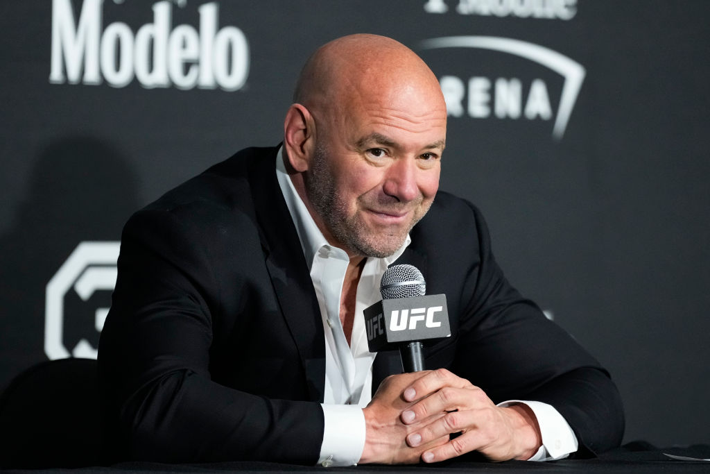 LAS VEGAS, NEVADA - JULY 08: UFC president Dana White speaks with media after the UFC 290 event at T-Mobile Arena on July 08, 2023 in Las Vegas, Nevada. (Photo by Jeff Bottari/Zuffa LLC via Getty Images)