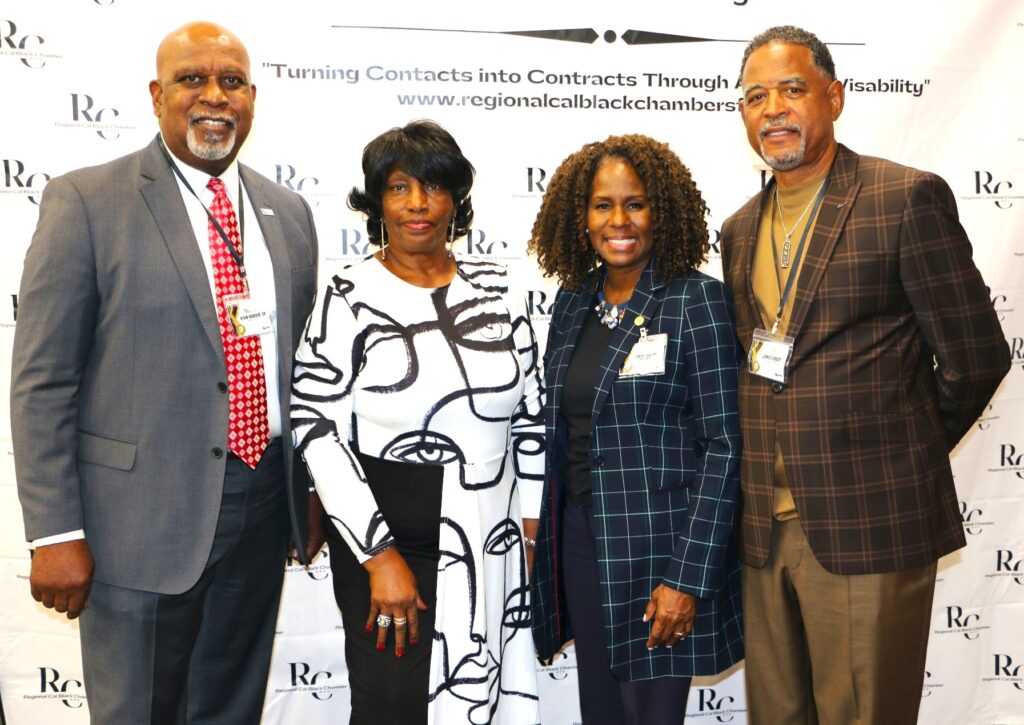 The Regional Black Cal Black Chamber San Fernando Valley (SFV) honors local entrepreneurs at 19th Business Summit and Expo. President MC Townsend (2nd Left) is pictured with honorees Kevin Harbour, LaRita Shelby and James Brady. Photo courtesy of Regional Chamber SFV