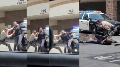 Woman being thrown to the ground by LA County Deputy at WinCo in Lancaster (July 2023) - screenshot
