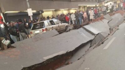 damage to Lilian Ngoyi Street (formerly Bree Street) caused by an explosion on July 19, 2023. @KabeloGwamanda / Twitter