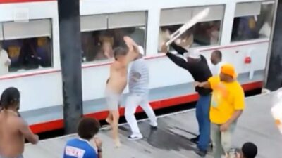 man wields folding chair in brawl in Alabama