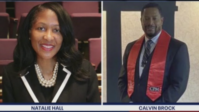 Fulton County Commissioner Natalie Hall (L), her former Chief of Staff Calvin Brock (R)