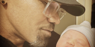 Shemar Moore holds his newborn baby girl Frankie Meleine in an Instagram photo