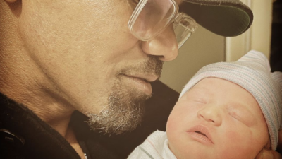 Shemar Moore holds his newborn baby girl Frankie Meleine in an Instagram photo