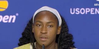 Coco Gauff at press conference at US Open 2023