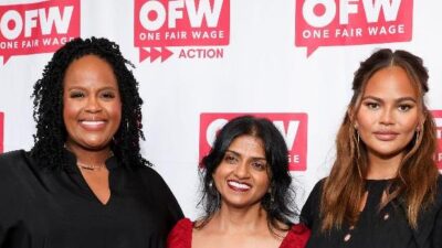 Natasha Rothwell, Saru Jayaraman (president of One Fair Wage) and Chrissy Teigen (Mark Von Holden-Variety-Getty Images)
