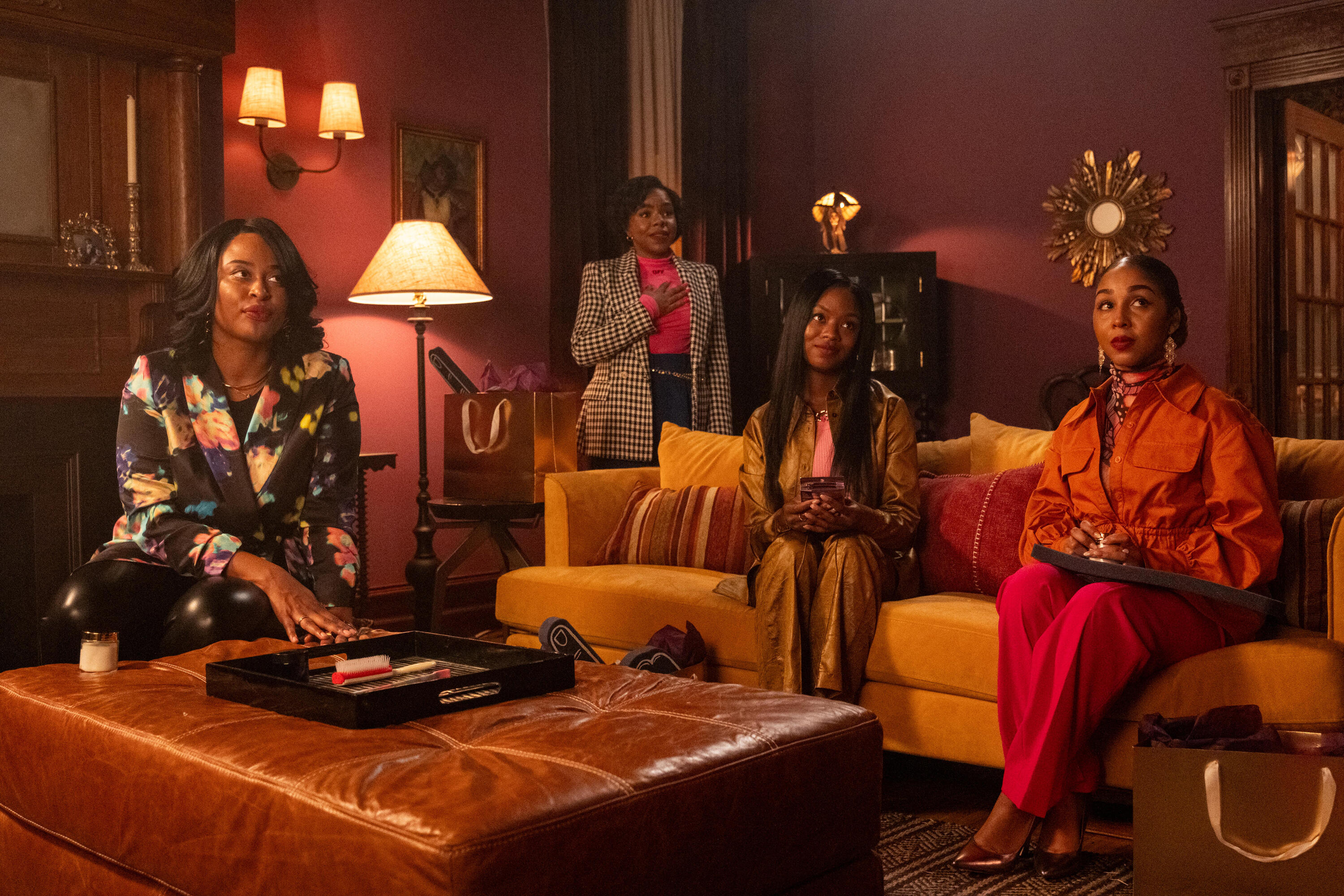 The Other Black Girl -- “Don't You Want Me” - Episode 105 -- A leak of Colin’s book causes pandemonium at Wagner, and tensions boil over between Nella and Vera. Ebonee (Rheeqrheeq Chainey), Ruby (Briana Starks), Kiara (Amber Reign Smith) and Camille (Camille Bright), shown. (Photo by: Wilford Harwood/Hulu)