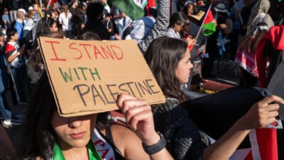 Supporters of Palestine demonstrate in front of the Israeli Consulate in West Los Angeles, California on Saturday October, 14 2023. The State of Palestine&rsquo;s legal status is the subject of controversy, although it is recognized by 138 of 193 United Nations Member States. (Maxim Elramsisy | California Black Media)