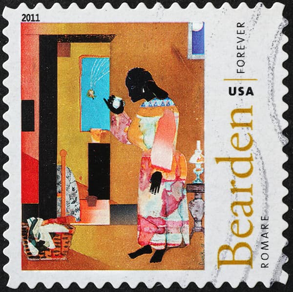 Painting-by-Romare-Bearden-on-postage-stamp