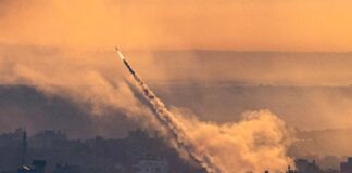 Rocket fired from Gaza (Fatima Shbair-AP)