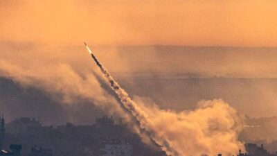 Rocket fired from Gaza (Fatima Shbair-AP)