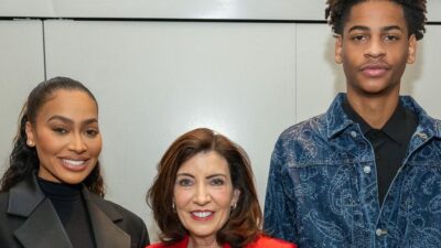 La La Anthony, New York Gov. Kathy Hochul, and Kiyan Carmelo Anthony