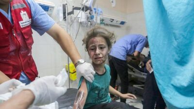 Child being treated at Nasser Medical hospital in Gaza (Ahmad Hasaballah-Getty Images)