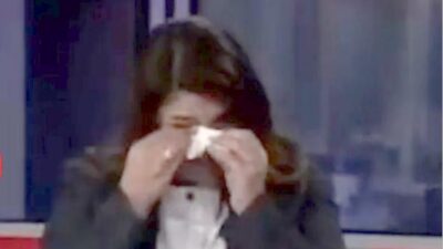 Palestinian journalist cries on live TV - screenshot