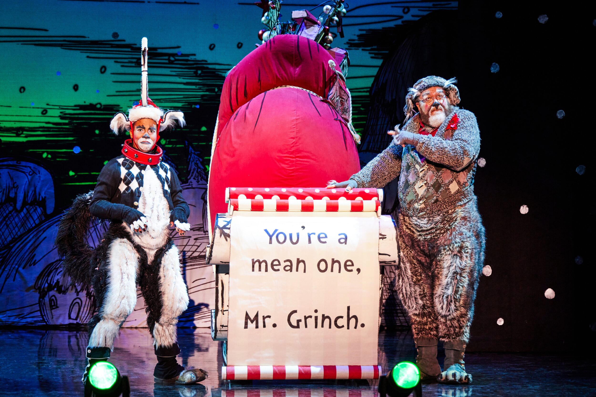 W. Scott Stewart as Old Max and Xavier McKnight as Young Max in the Touring Company of Dr. Seuss’ HOW THE GRINCH STOLE CHRISTMAS! The Musical