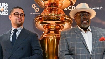 Wilmer Valderrama and Cedric the Entertainer at the 80th Annual Golden Globe Awards Nominations at The Beverly Hilton on December 11, 2023 in Beverly Hills, California.
