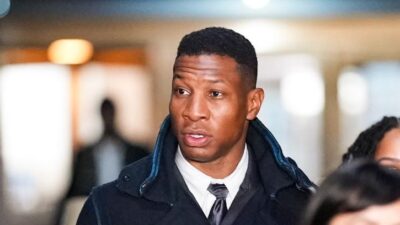 Jonathan Majors leaving court after guilty verdict on 12-118-23 (Getty)