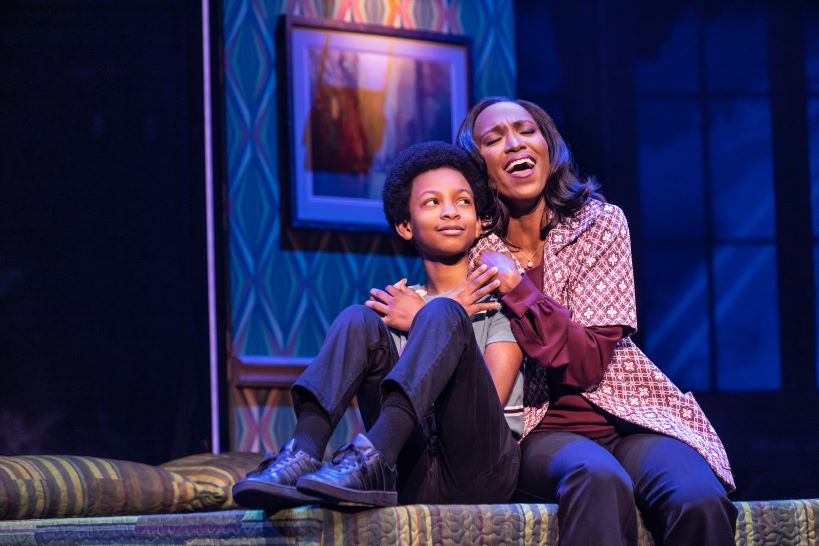 Josiah Benson as Little Michael and Anastasia Talley as Katherine Jackson in the MJ First National Tour Photo by Matthew Murphy, MurphyMade
