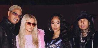 Paris Hilton celebrates at her Paris In Love premiere party with Alexander Edwards, Saweetie and Tyga