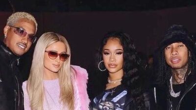 Paris Hilton celebrates at her Paris In Love premiere party with Alexander Edwards, Saweetie and Tyga