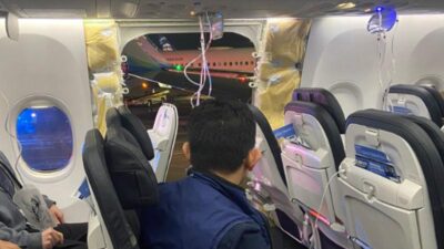 Alaska Airlines plane with hole where window used to be (Kyle Rinker)