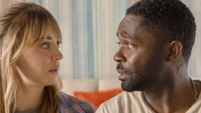 Kaley Cuoco as 'Emma' and David Oyelowo as 'Dave' in the action comedy, ROLE PLAY, a Prime Video release - Photo courtesy of Prime Video