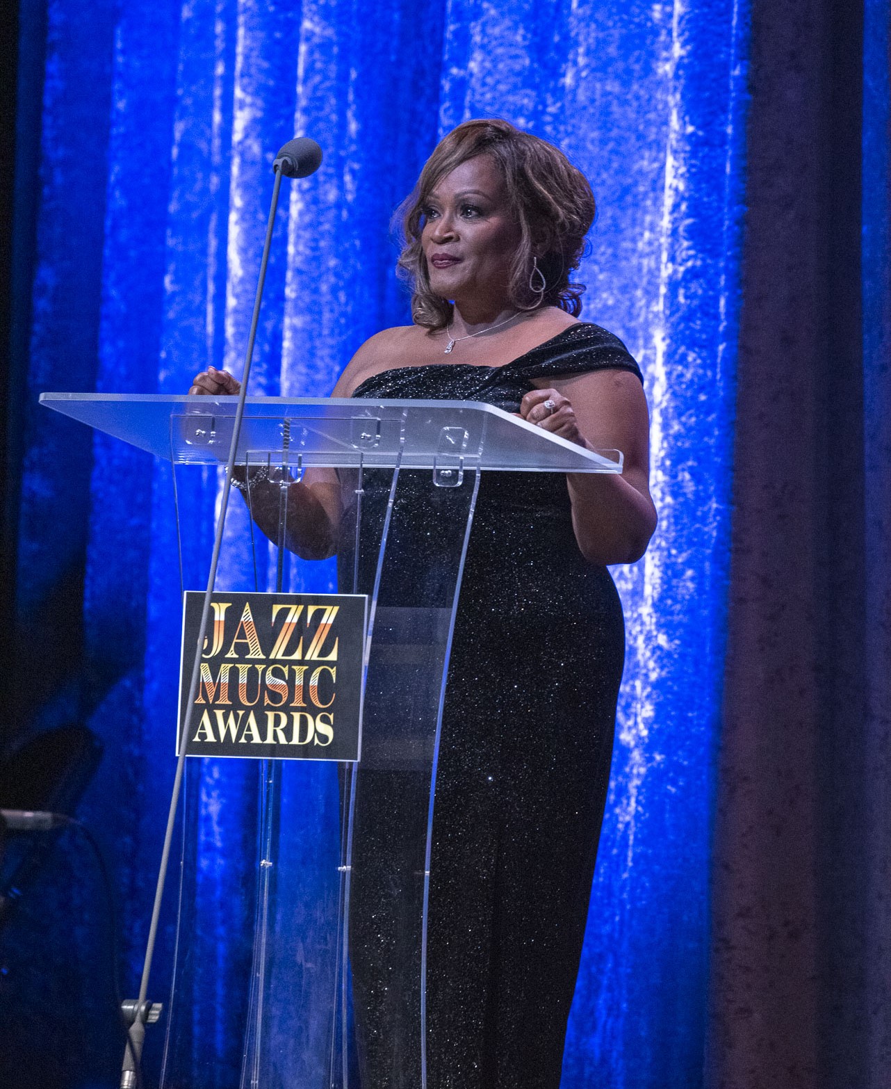 Wendy F. Williams, Founder and Executive Producer of the Jazz Music Awards gives remarks at the awards ceremony.