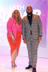 LOS ANGELES, CALIFORNIA - FEBRUARY 25: (L-R) Nina Parker and Kevin Fredericks are seen onstage during the NAACP Image Awards Nominees Brunch at Fairmont Century Plaza on February 25, 2024 in Los Angeles, California. (Photo by Leon Bennett/Getty Images for NAACP)