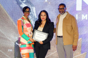 LOS ANGELES, CALIFORNIA - FEBRUARY 25: (L-R) Karen Boykin-Towns, Vice-Chair of NAACP Board of Directors, Marissa Jo Cerar and Derrick Johnson, President & CEO of NAACP are seen onstage during the NAACP Image Awards Nominees Brunch at Fairmont Century Plaza on February 25, 2024 in Los Angeles, California. (Photo by Leon Bennett/Getty Images for NAACP)