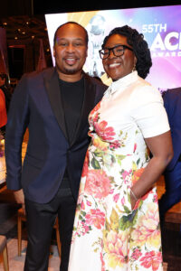LOS ANGELES, CALIFORNIA - FEBRUARY 25: (L-R) Roy Wood, Jr. and Aba Blankson attend the NAACP Image Awards Nominees Brunch at Fairmont Century Plaza on February 25, 2024 in Los Angeles, California. (Photo by Leon Bennett/Getty Images for NAACP)