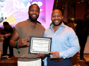 LOS ANGELES, CALIFORNIA - FEBRUARY 25: (L-R) Donnell Robinson and Uzo Chijioke attend the NAACP Image Awards Nominees Brunch at Fairmont Century Plaza on February 25, 2024 in Los Angeles, California. (Photo by Leon Bennett/Getty Images for NAACP)