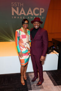LOS ANGELES, CALIFORNIA - FEBRUARY 25: (L-R) Karen Boykin-Towns, Vice-Chair of NAACP Board of Directors, and Choice Skinner attend the NAACP Image Awards Nominees Brunch at Fairmont Century Plaza on February 25, 2024 in Los Angeles, California. (Photo by Leon Bennett/Getty Images for NAACP)