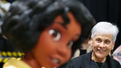 Stella Chase Reese gets a close-up preview of Tiana audio-animatronic at Walt Disney Imagineering lot in Glendale, CA. Chase Reese&rsquo;s mother, Leah Chase, served as a key source of inspiration for Princess Tiana in Walt Disney Animation Studios&rsquo; &ldquo;The Princess and the Frog.&rdquo; Tiana&rsquo;s Bayou Adventure attraction is coming to Walt Disney World Resort in Florida this summer 2024 and Disneyland Resort in California later this year.