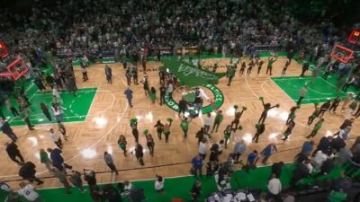 2024 NBA Finals - Boston Celtics court after game 2 - screenshot