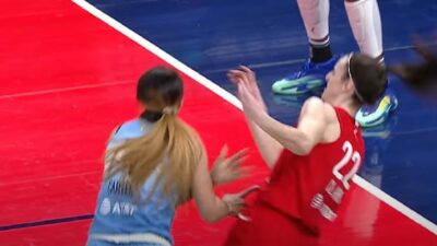 Chennedy Carter shoulder-checking Caitlin Clark - screenshot